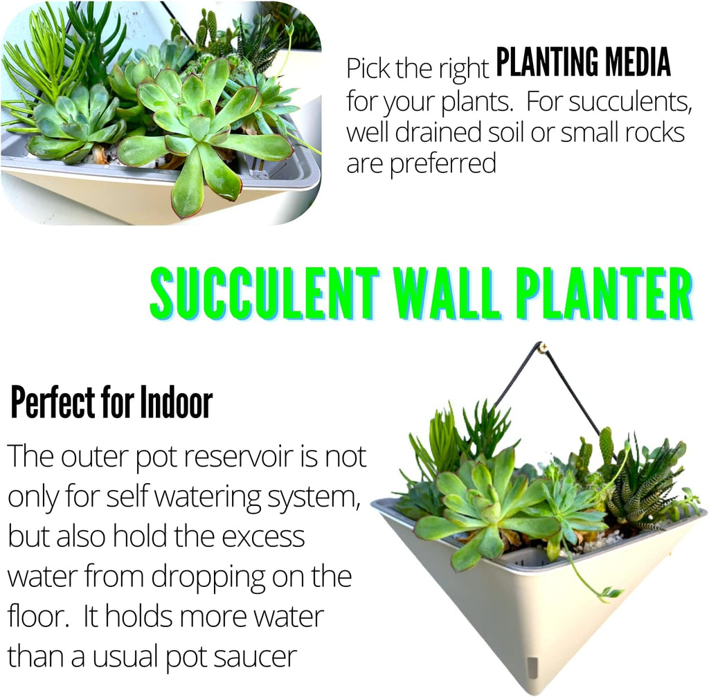 LaLaGreen Wall Planters for Indoor Plants (12in, 2 Pack) White Planter | Large Self Watering Geometric Hanging Flower