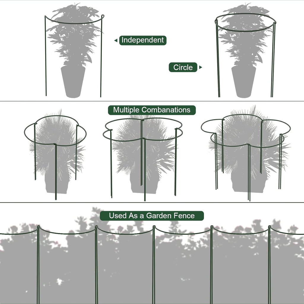 12 Pack Plant Support Stakes, Peony Cages and Supports, Metal Garden Plant Stake(10" Wide x 16" High) Green Half Round