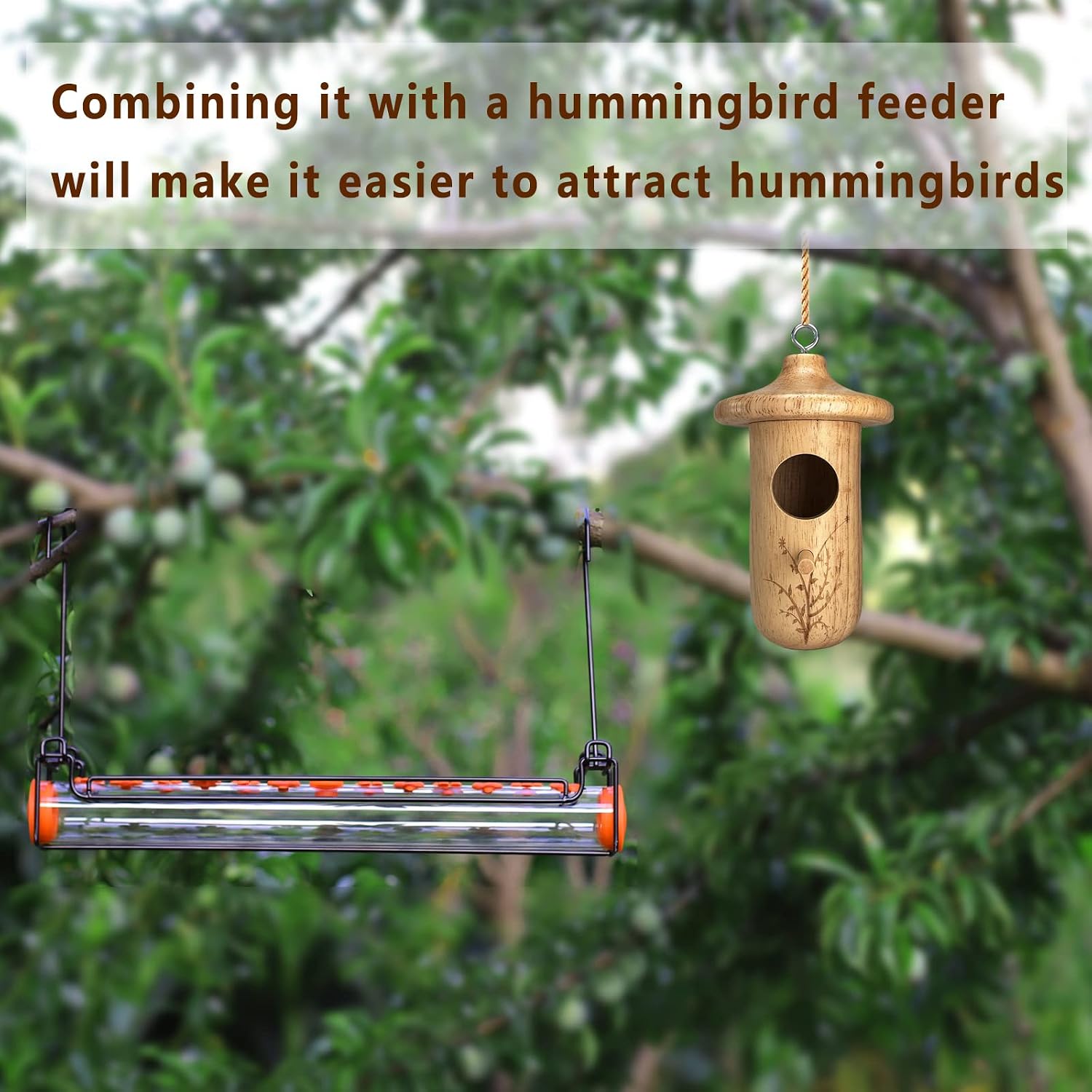 Hummingbird House, 3Pcs Humming Bird House for Outside Hanging, Natural Wooden Hummingbird Nest, Gardening Gifts Home