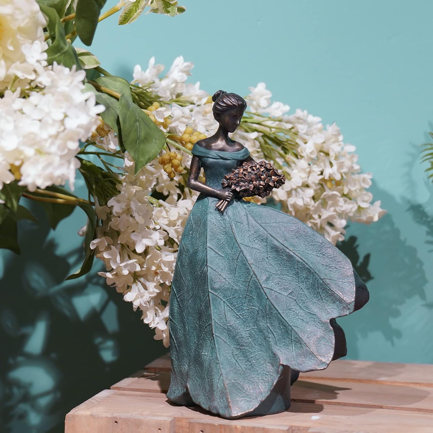 Guichifun Fairy Statue Leaf Angel Girls 7.5 x 4.5 x 11.5 Inch | Resin, Home Garden Patio Decor, Memorial Gift for Mom