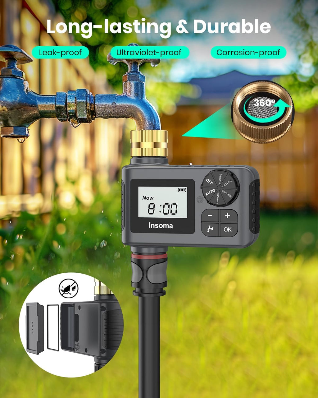Sprinkler Timer with Brass Swivel, Programmable Water Timer for Outdoor Garden Hose, Hose Timers with Rain