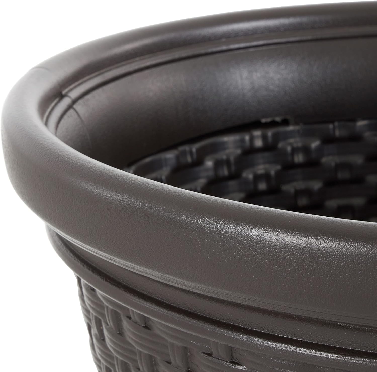 Suncast Decorative Wicker Garden Hose Holder Pot with 4 Drain Holes for 100 Foot Hoses, Java