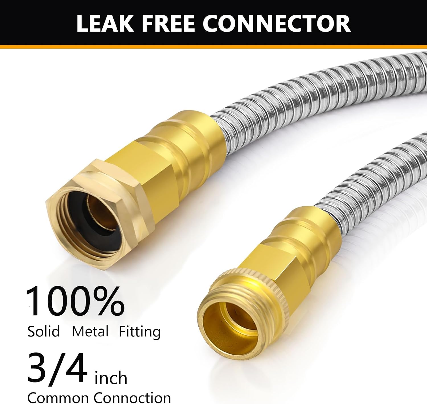 Metal Garden Hose 100 ft, Stainless Steel Water Hose 100ft with 10 Function Nozzle & 3/4 Copper Fitting, Heavy Duty &