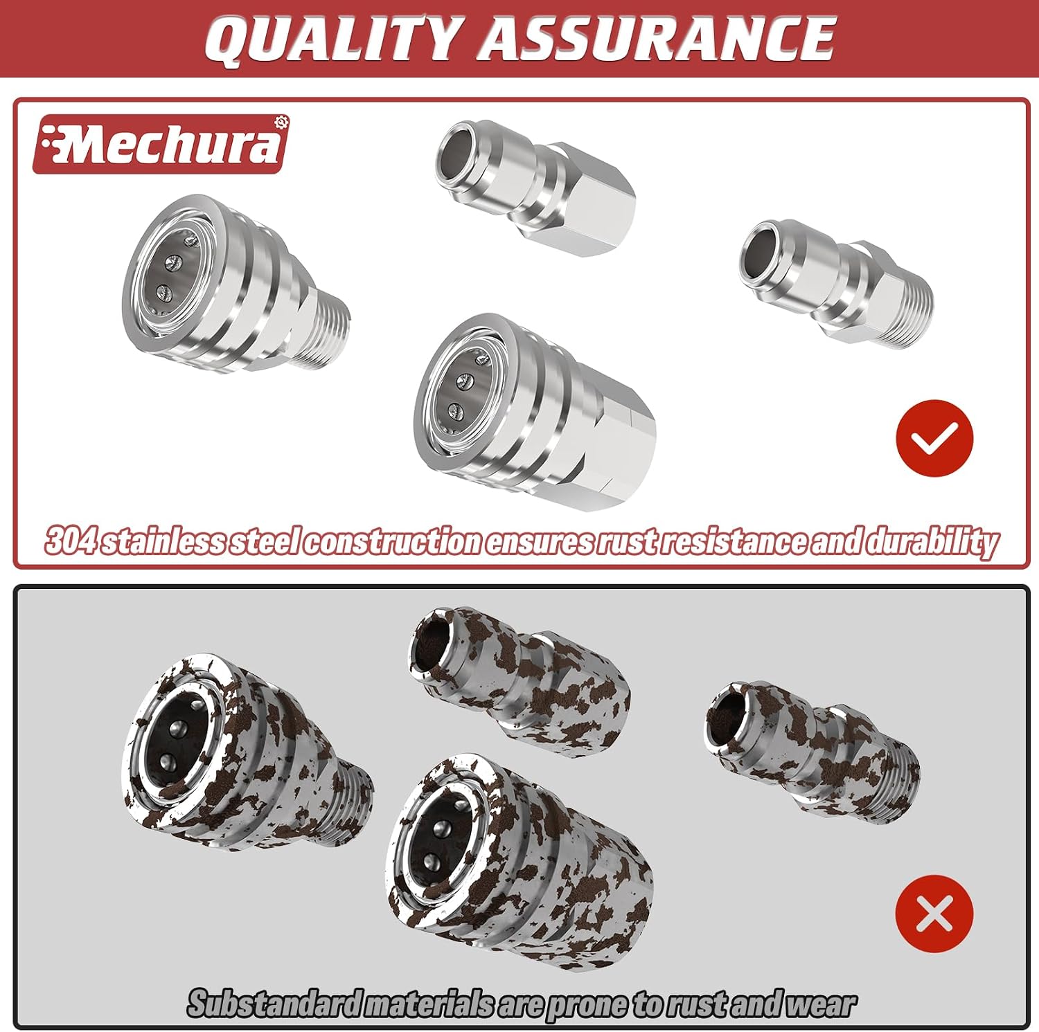 3/8" Pressure Washer Quick Connect Kit (8 Pcs) | Female and Male Swivel Fitting, Stainless Steel Adapter Set 3/8 Quick