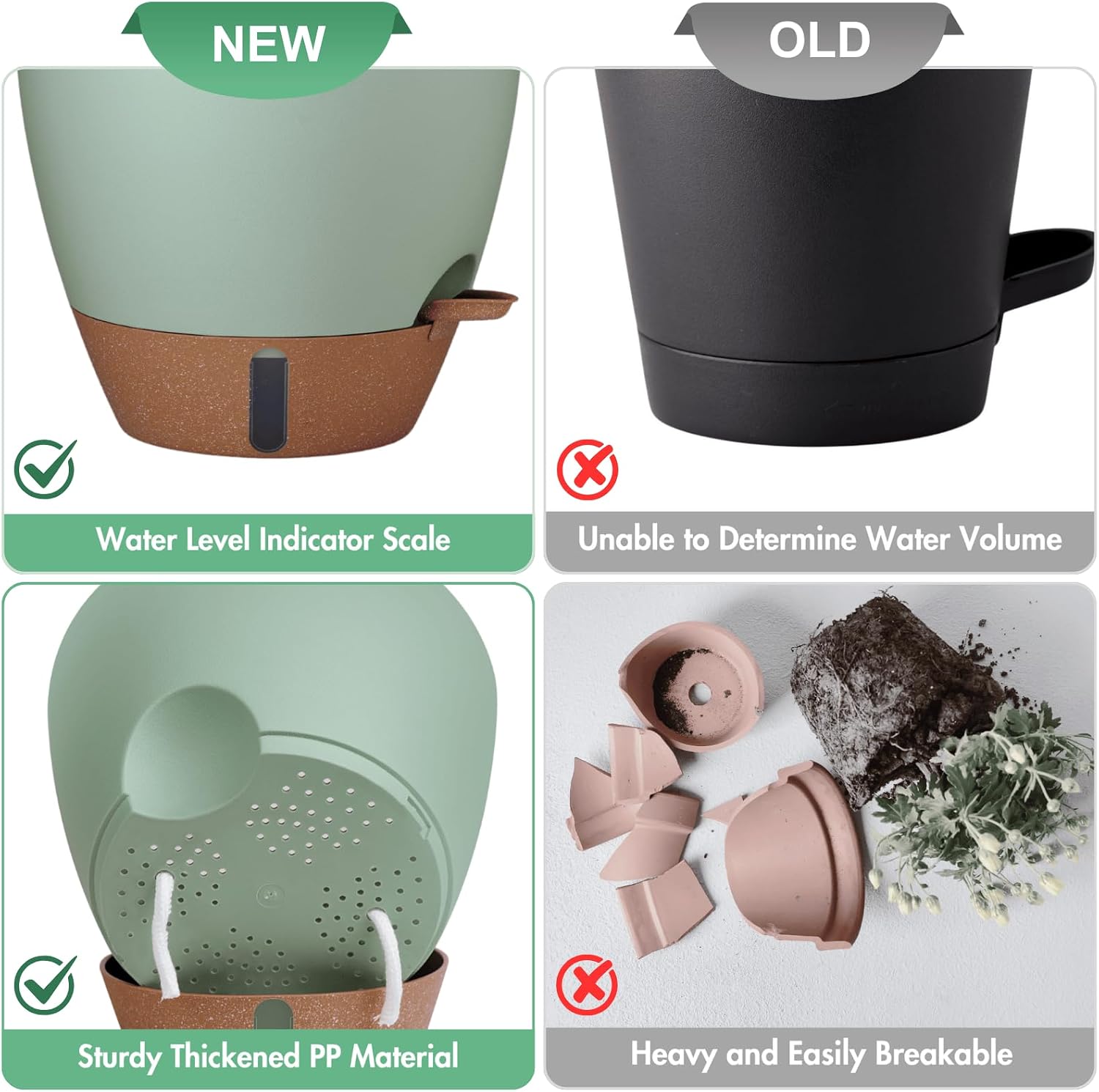 montresor 12/10/8 Inch Self Watering Pots for Indoor Plants Plastic Large Pot for Outdoor Plants, Water Level Window &
