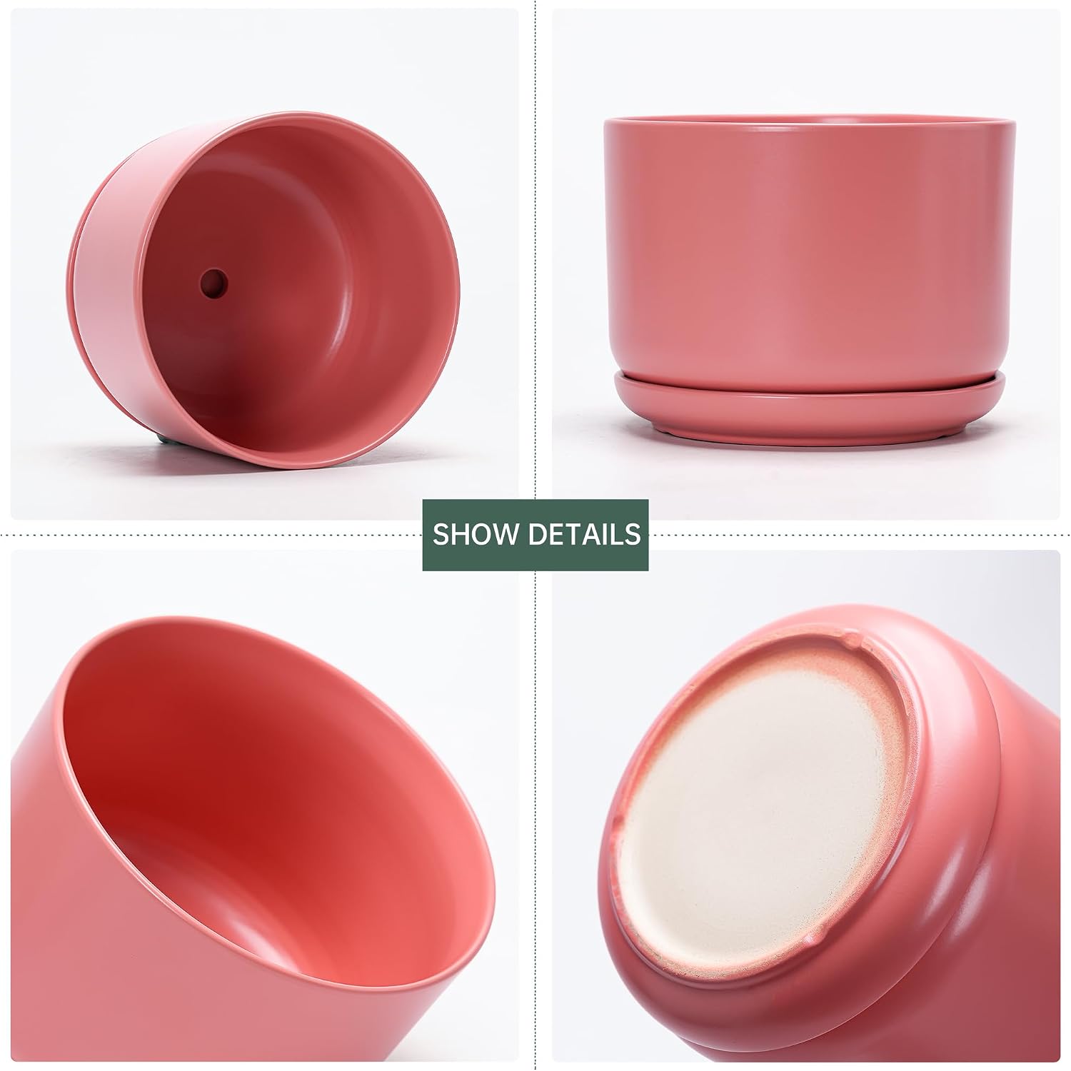 Ceramic Plant Pots,Planters with Drainage Hole&Saucer 3 Pack(Matte Orange) | Ceramic Pots for Plants | Modern Indoor