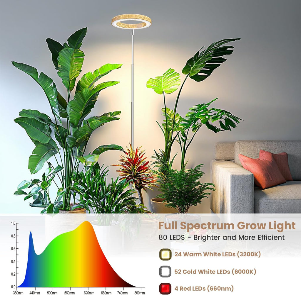 Kullsinss 6.3in Grow Lights for Indoor Plants, Full Spectrum Plant Light | Wood Grain Growing Lamp with 6/12/16H Timer