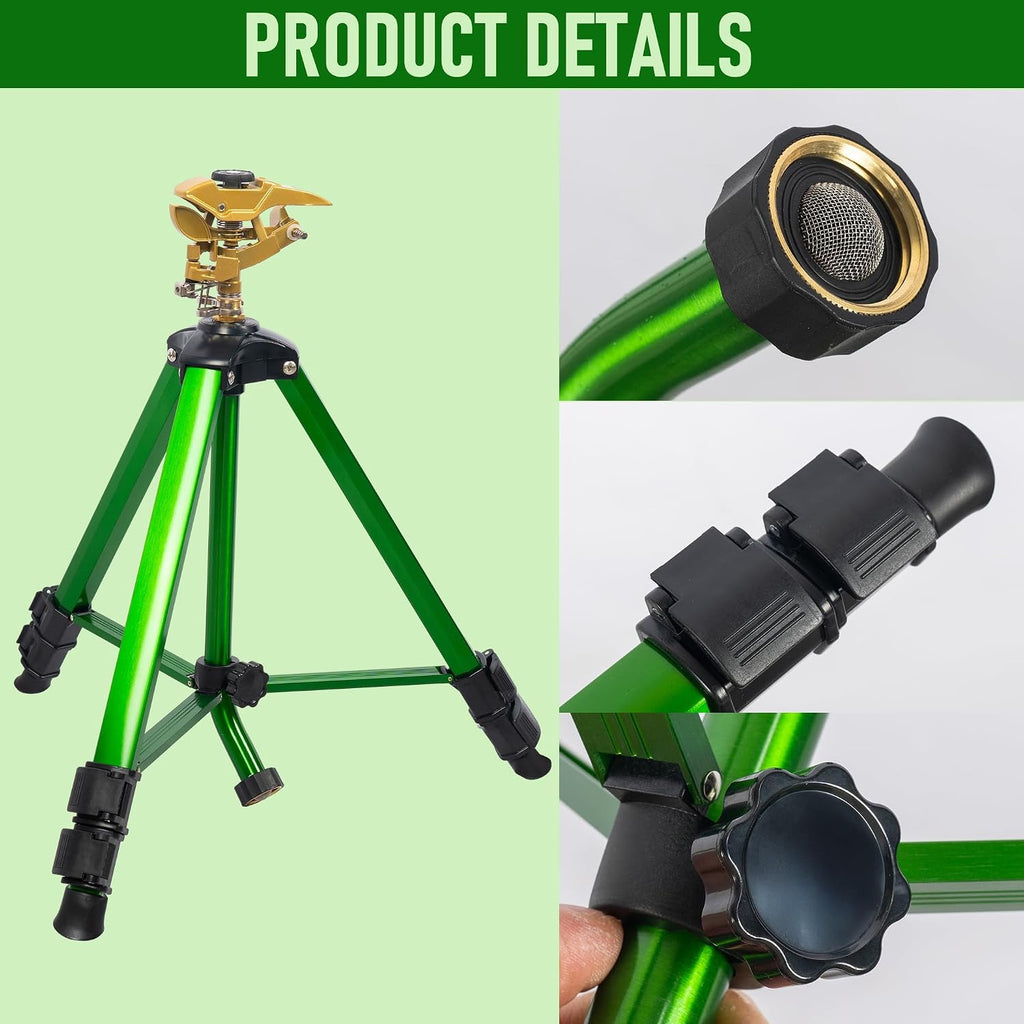 LIULO TOOL Large Impact Sprinkler on Tripod Base, Heavy Duty Zinc Alloy Sprinkler for Yard with Adjustable Head and