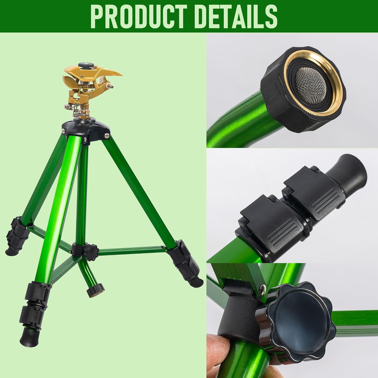 LIULO TOOL Large Impact Sprinkler on Tripod Base, Heavy Duty Zinc Alloy Sprinkler for Yard with Adjustable Head and