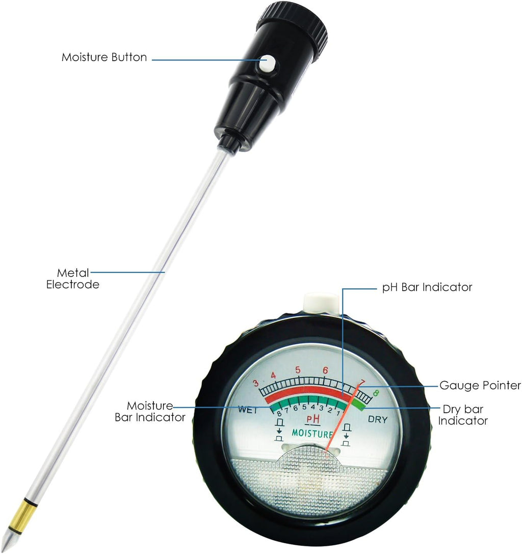 2-in-1 Soil PH Meter Digital Soil pH Moisture Sensor Meter | 295mm Long Electrode Ph Checker and Humidity Test