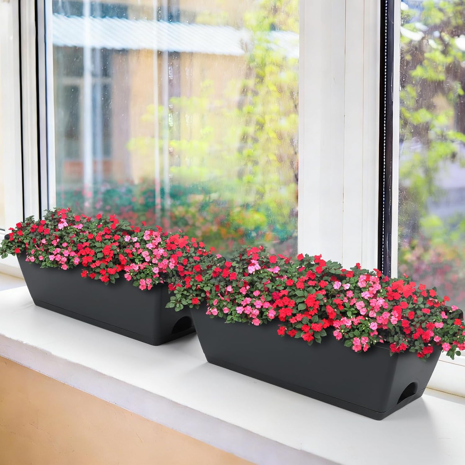 OYEAL Deck Railing Planter Boxes Set of 2 Over The Fence Planters Rail Hanging Planter Boxes with Adjustable Brackets