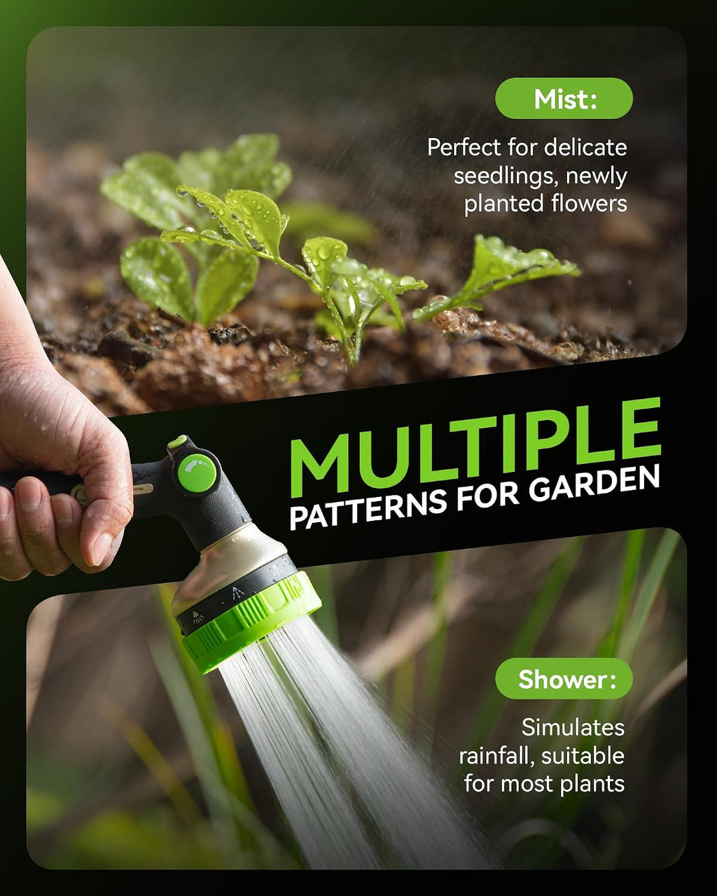RAINPOINT Hose Sprayer Nozzle Heavy Duty - 8 Spray Patterns Garden Hose Nozzle with Adjustable Flow Control for