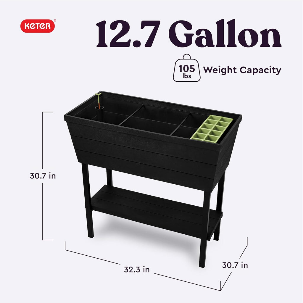 Keter Urban Bloomer 12.7 Gallon Raised Garden Bed and Outdoor Herb Garden Planter with Self Watering Gauge and Drainage