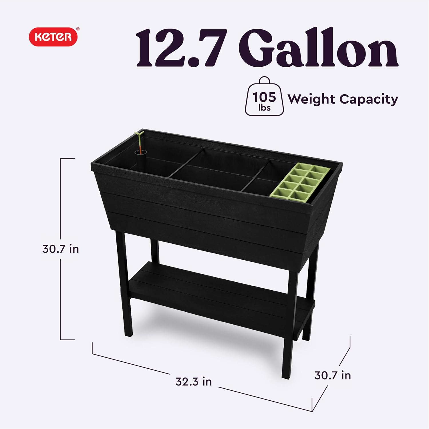 Keter Urban Bloomer 12.7 Gallon Raised Garden Bed and Outdoor Herb Garden Planter with Self Watering Gauge and Drainage