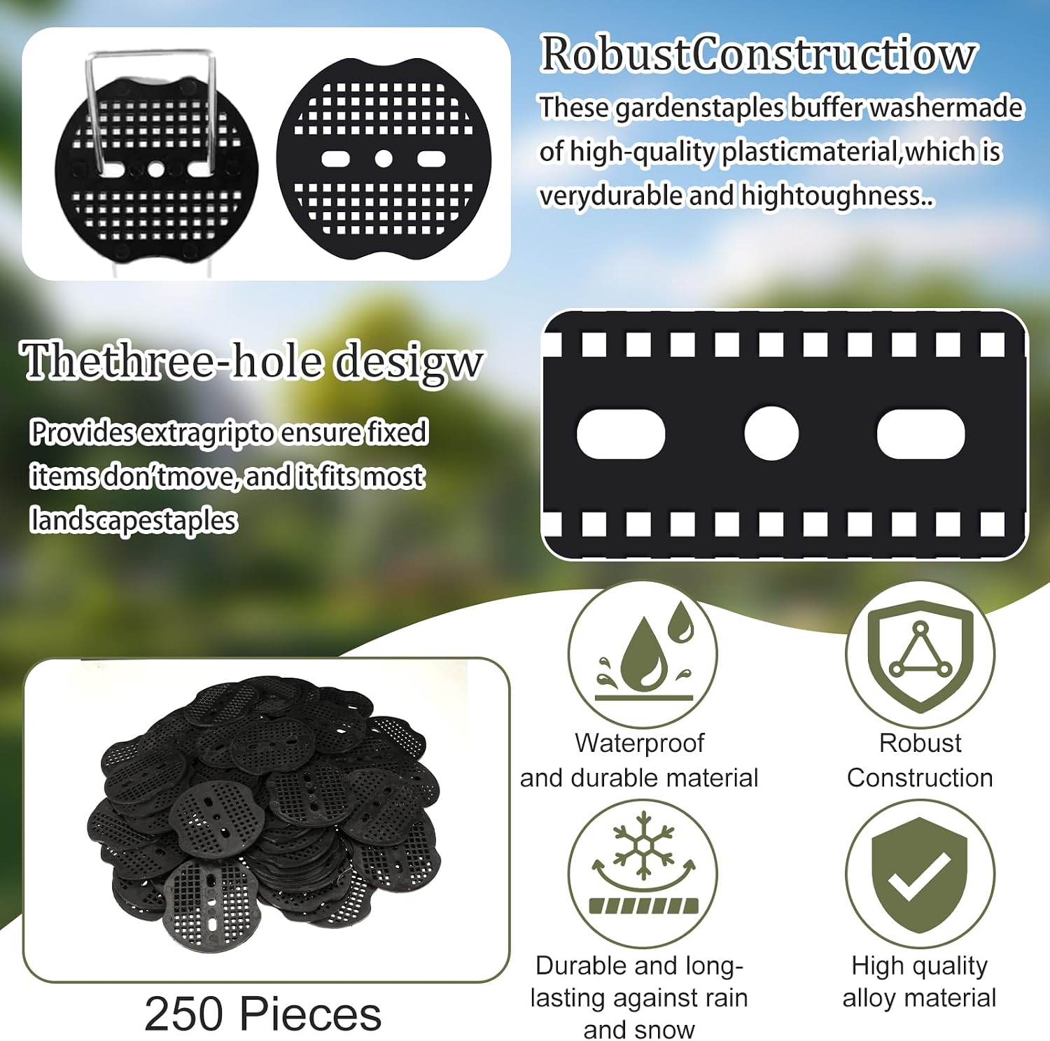 250 Pcs Landscape Staple Gasket Garden Landscape Staples Washer Pad Yard Pins Pad for Outdoor Weed Barrier Fabric Yard