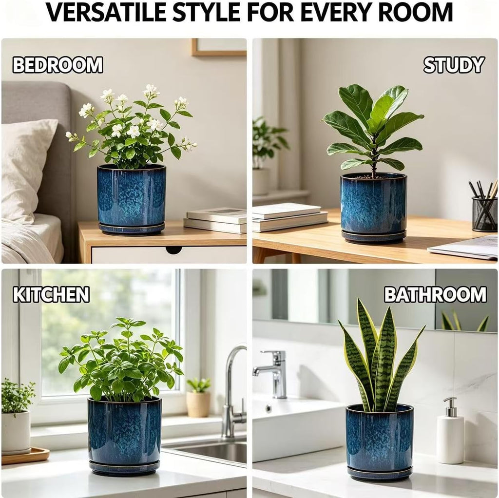 Ekirlin 7 Inch Plant Pot, Modern Ceramic Glaze Planters for Indoor Plants, Round Flower Pots with Drainage Hole and