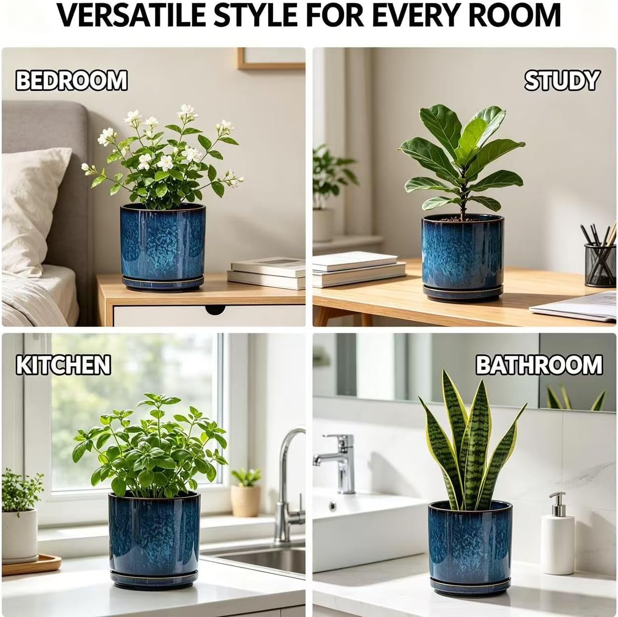 Ekirlin 7 Inch Plant Pot, Modern Ceramic Glaze Planters for Indoor Plants, Round Flower Pots with Drainage Hole and