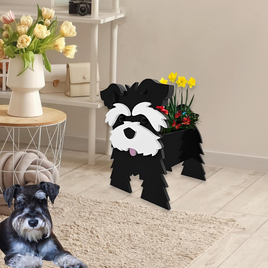 Black Schnauzers Dog Planter Pots, Animal Shaped Flower Pot | Cute Plant Gift for Women and Pet Lovers, Indoor Outdoor