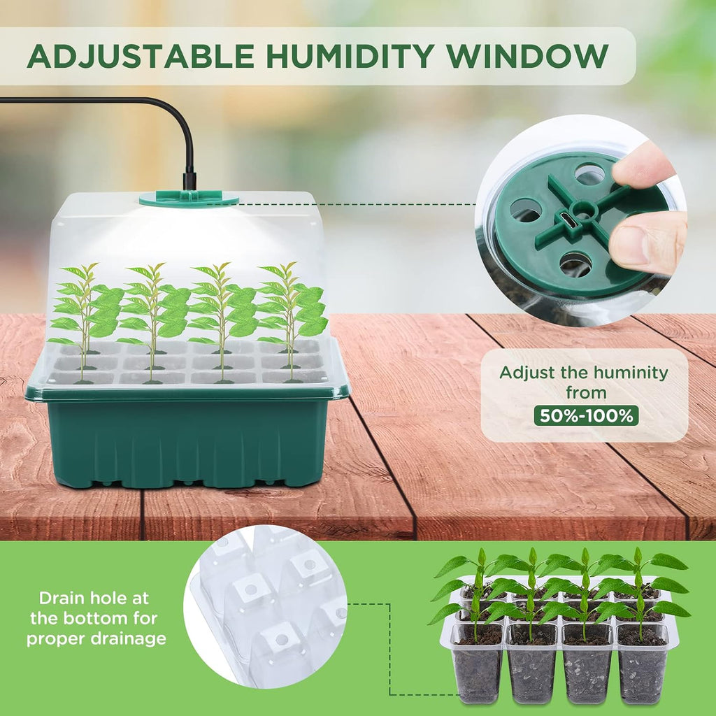 7-Pack Seed Starter Kit with Grow Light (12 Cells per Tray), Plant Germination Trays with Adjustable Humidity Dome Seed