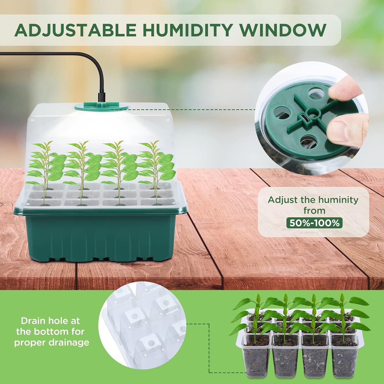 7-Pack Seed Starter Kit with Grow Light (12 Cells per Tray), Plant Germination Trays with Adjustable Humidity Dome Seed