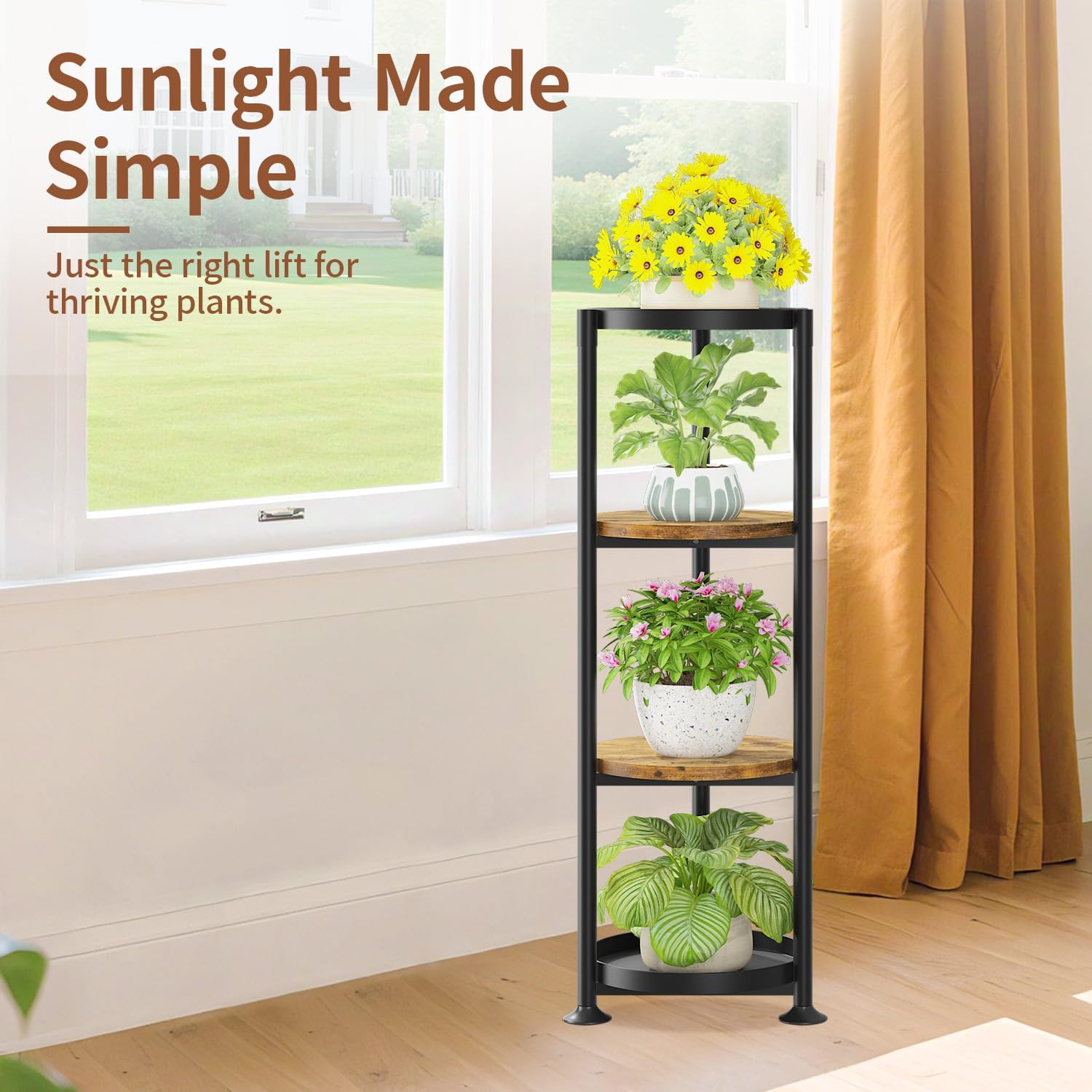 LASZOLA Plant Stand Tall Flower Holder for Indoor Corner, 4 Tier Black | Heavy Duty Metal Vertical Multi Level Shelf