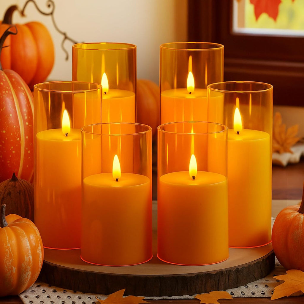 Christmas Pinecone Candles Flameless Thanksgiving Decor,Red-Brown