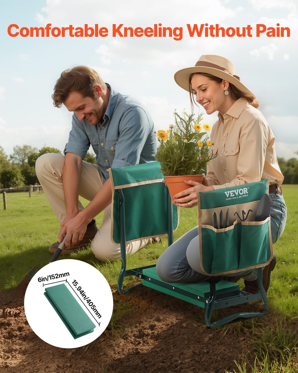 VEVOR Garden Kneeler and Seat Heavy Duty, Kneeling Bench for Gardening | Portable Garden Stool with Kneeling Pad and 2