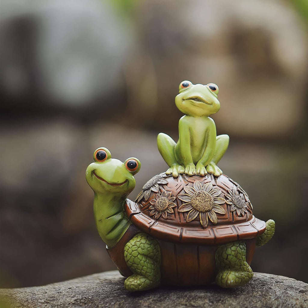 Resin Frog and Tortoise Garden Statue, Green Frog Tortoise Figure for Outdoor Decor Yard and Garden Decoration Resin