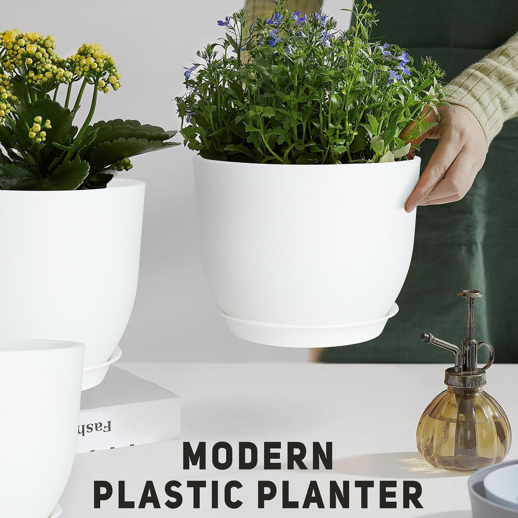 YNNICO Plant Pots 10/9/8/7.5/7 inch Flower Pots with Multi Mesh Drainage Holes, Planters for Indoor Outdoor Garden