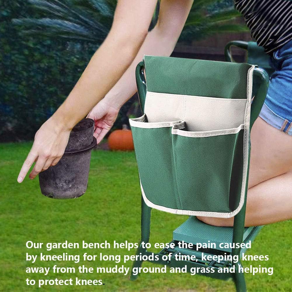Garden Kneeler and Seat Stool Heavy Duty Garden Folding Bench with Large Tool Pocket and Soft EVA Kneeling Pad for