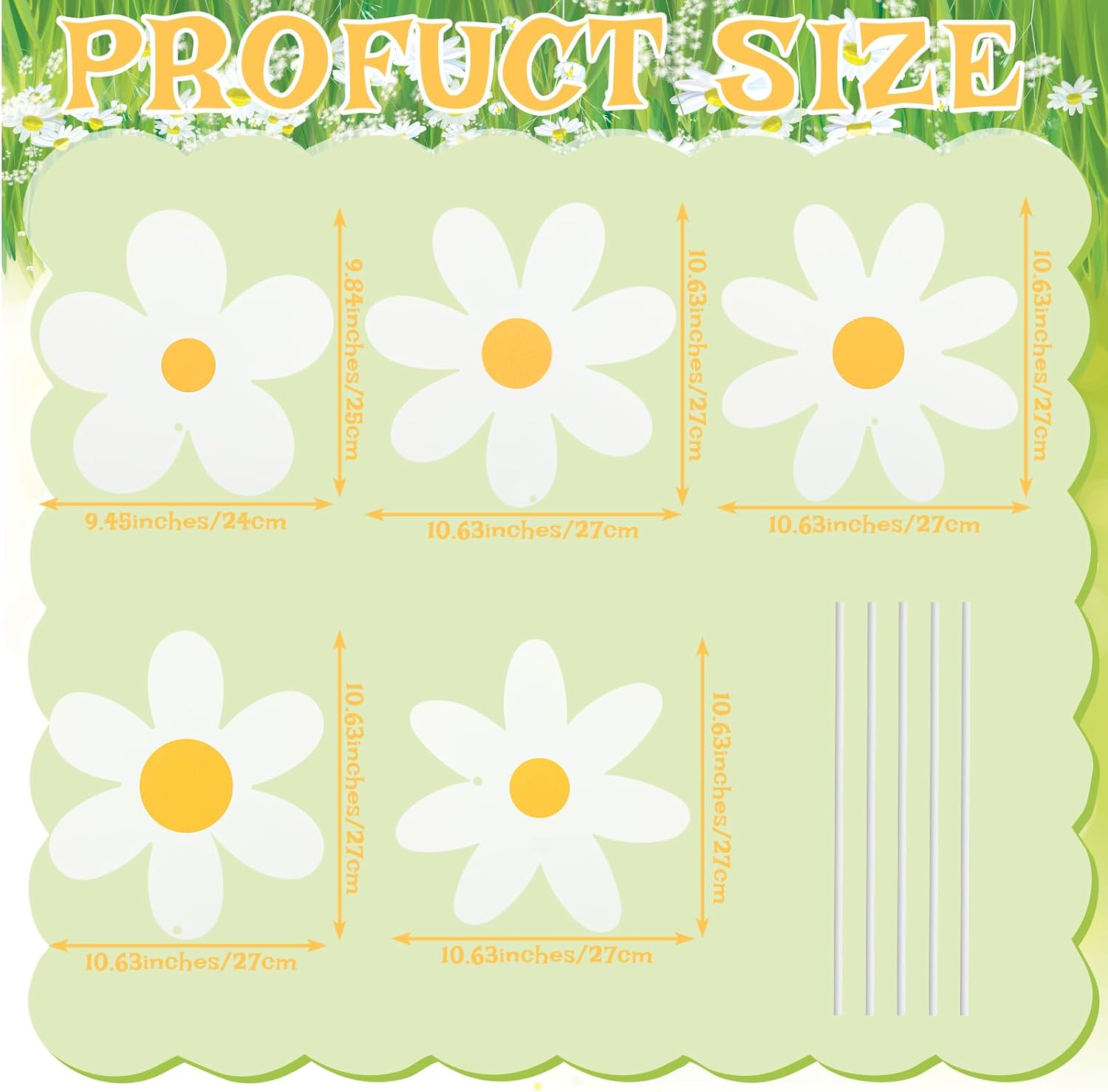 5 Pcs Daisy Yard Decorations Outdoor Metal Summer Daisy Yard Signs with Stakes Groovy Boho Flower Decorative Lawn Signs