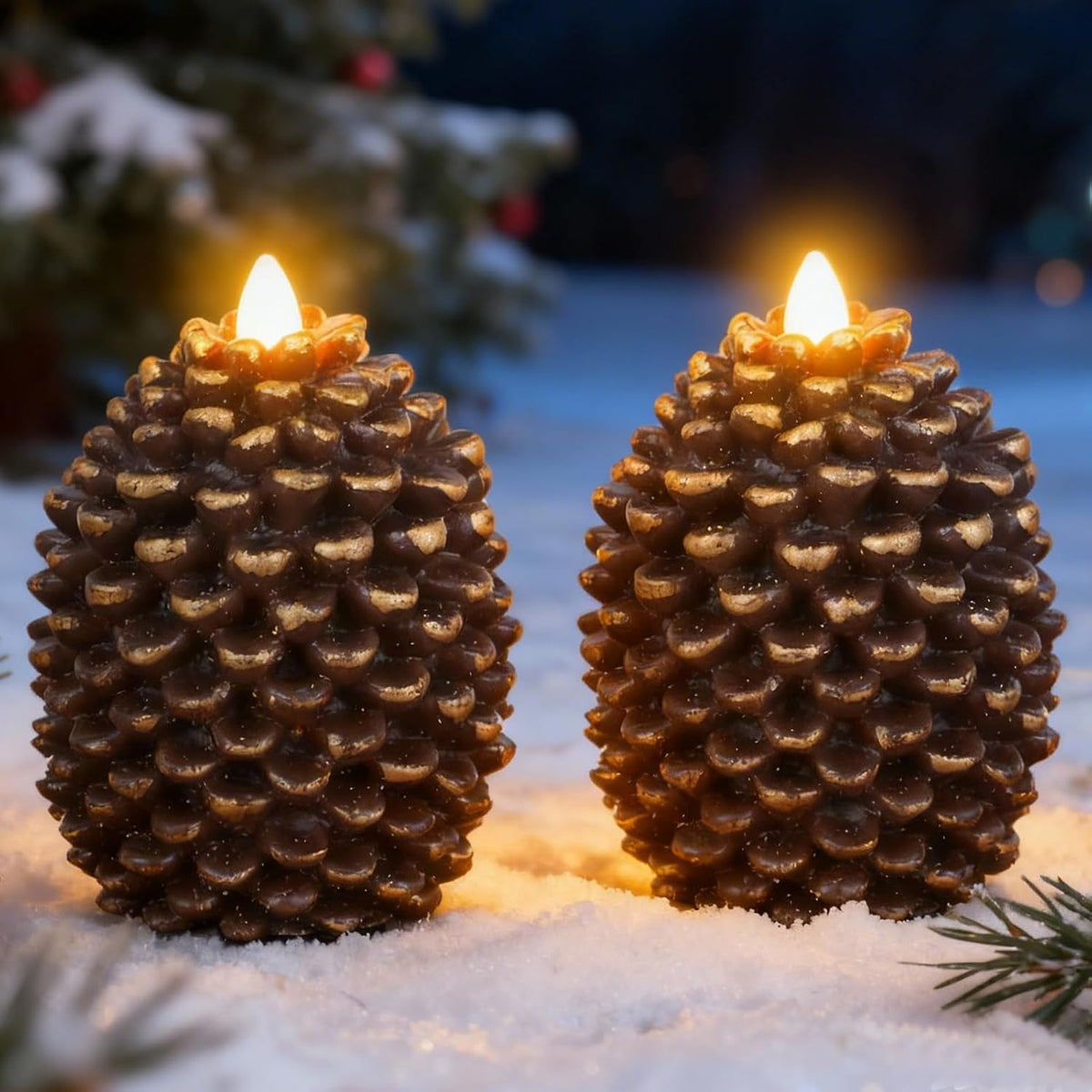 Eldnacele Pine Cone Flameless Candles Battery Operated with 6 Hour Timer