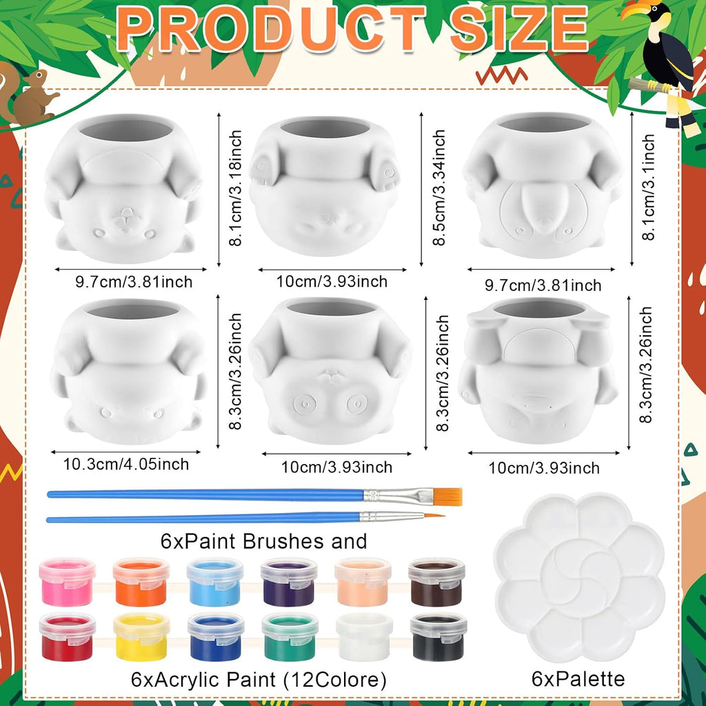 Chuangdi 6 Sets DIY Ceramic Succulent Pots Ready to Paint Animal Unpainted Ceramic Painting Flower Pot with Drainage