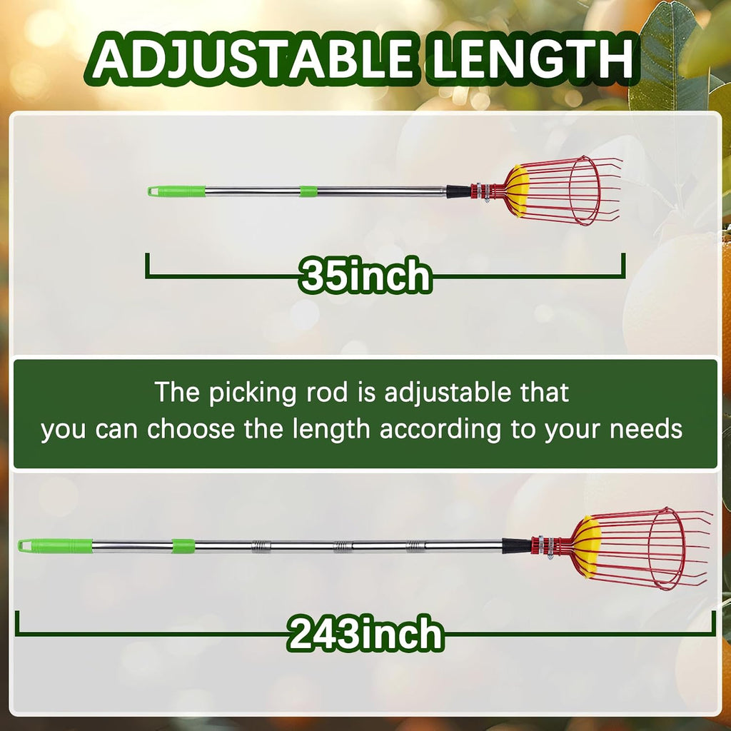 20 Ft Fruit Picker with Wire Basket and Bag Basket,Adjustable Stainless Steel Fruit Picker Pole with Universal Thread