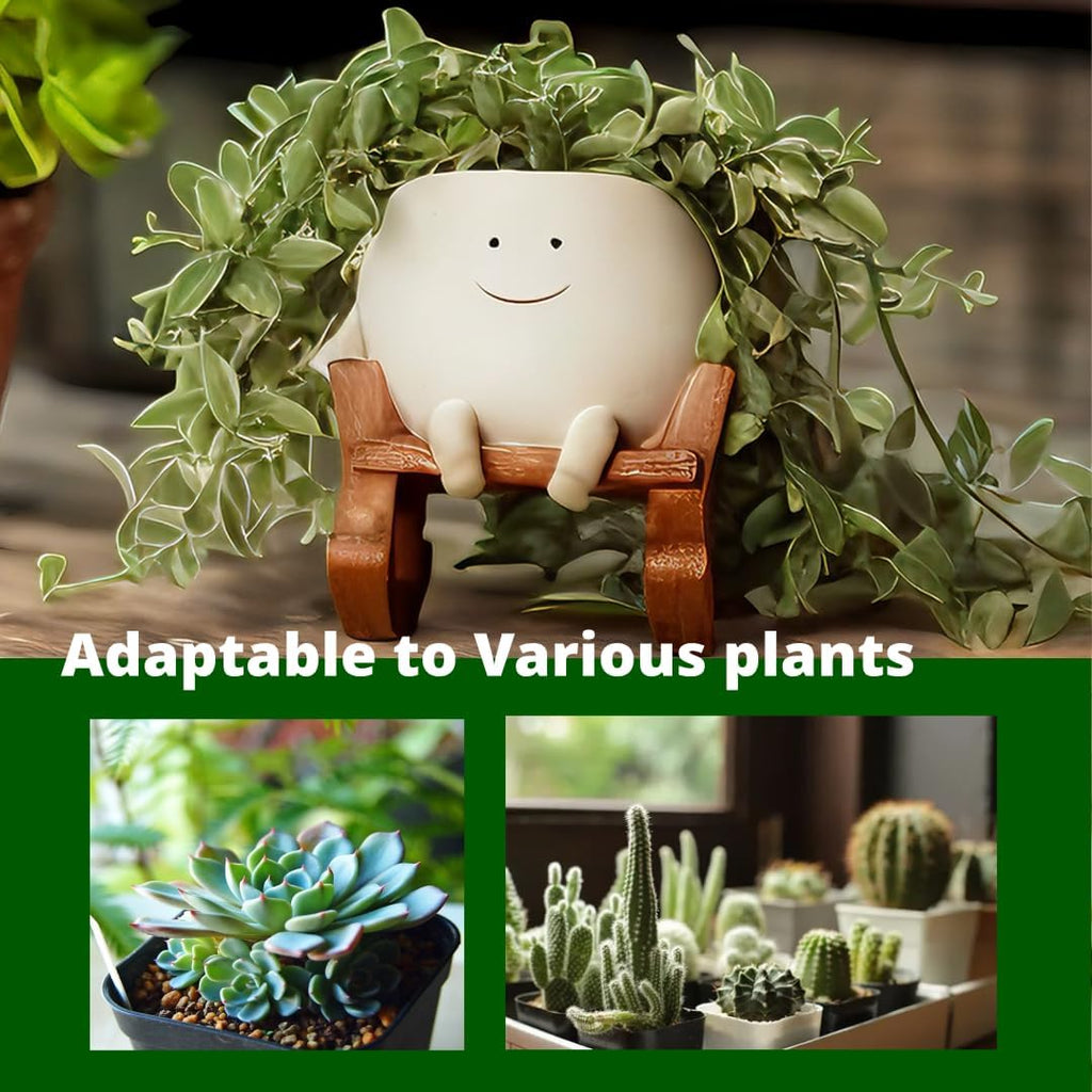 Large Smily Face Planter Pot Cute Smile Flower Planter for Indoor Outdoor, Resin Rocking Chair with Drainage Hole