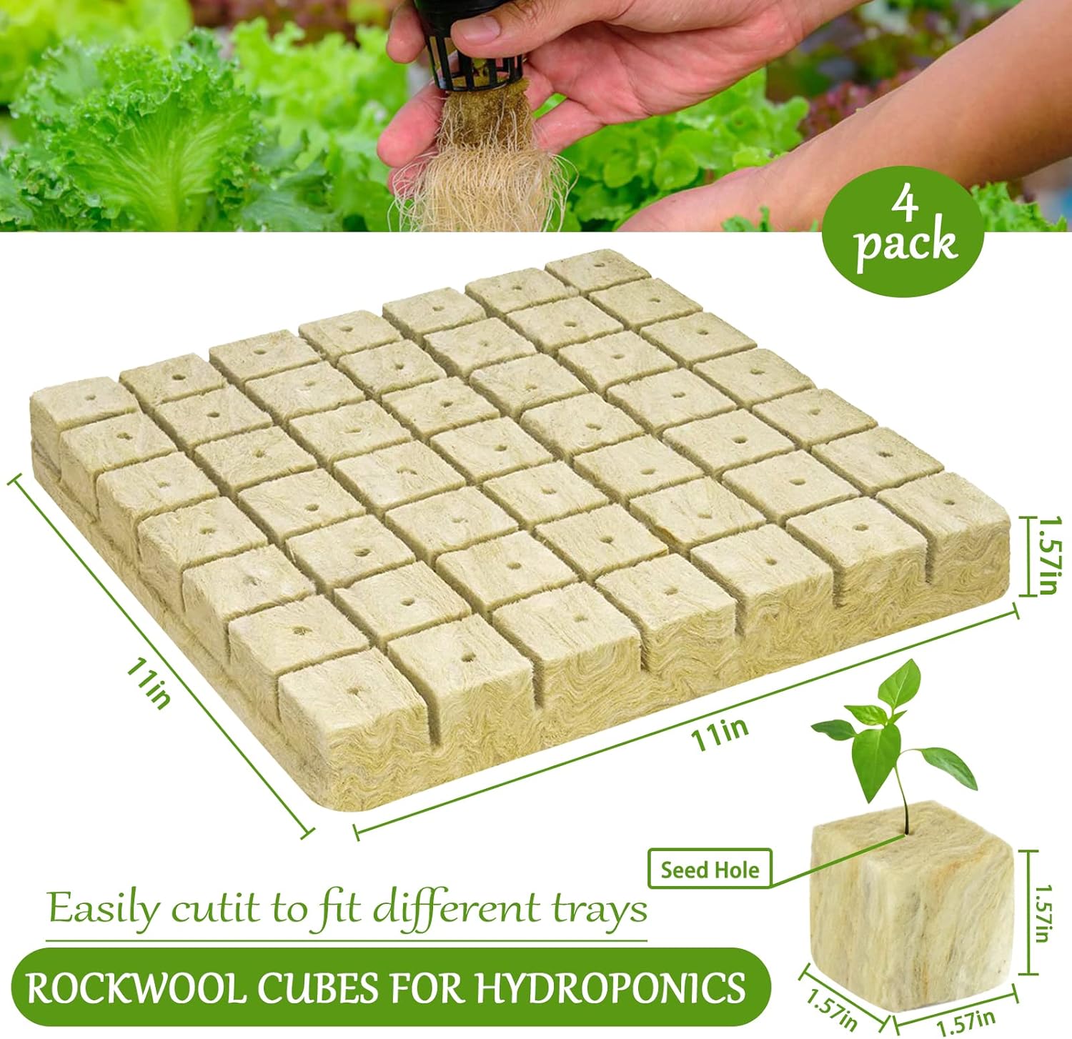 1.5 Inch Rockwool Cubes for Hydroponics Seed Starter, Rock Wool Planting Cubes Hydroponic Garden Grow Plugs for