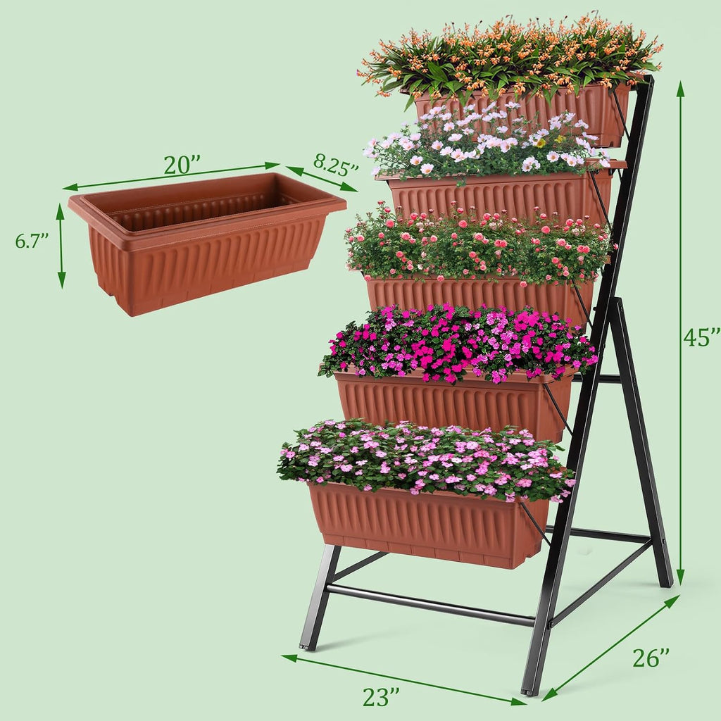 TEANDE Vertical Raised Garden Bed, 5-Tier Elevated Planter Box w/Drainage System & 4 Hooks for Herbs Vegetables