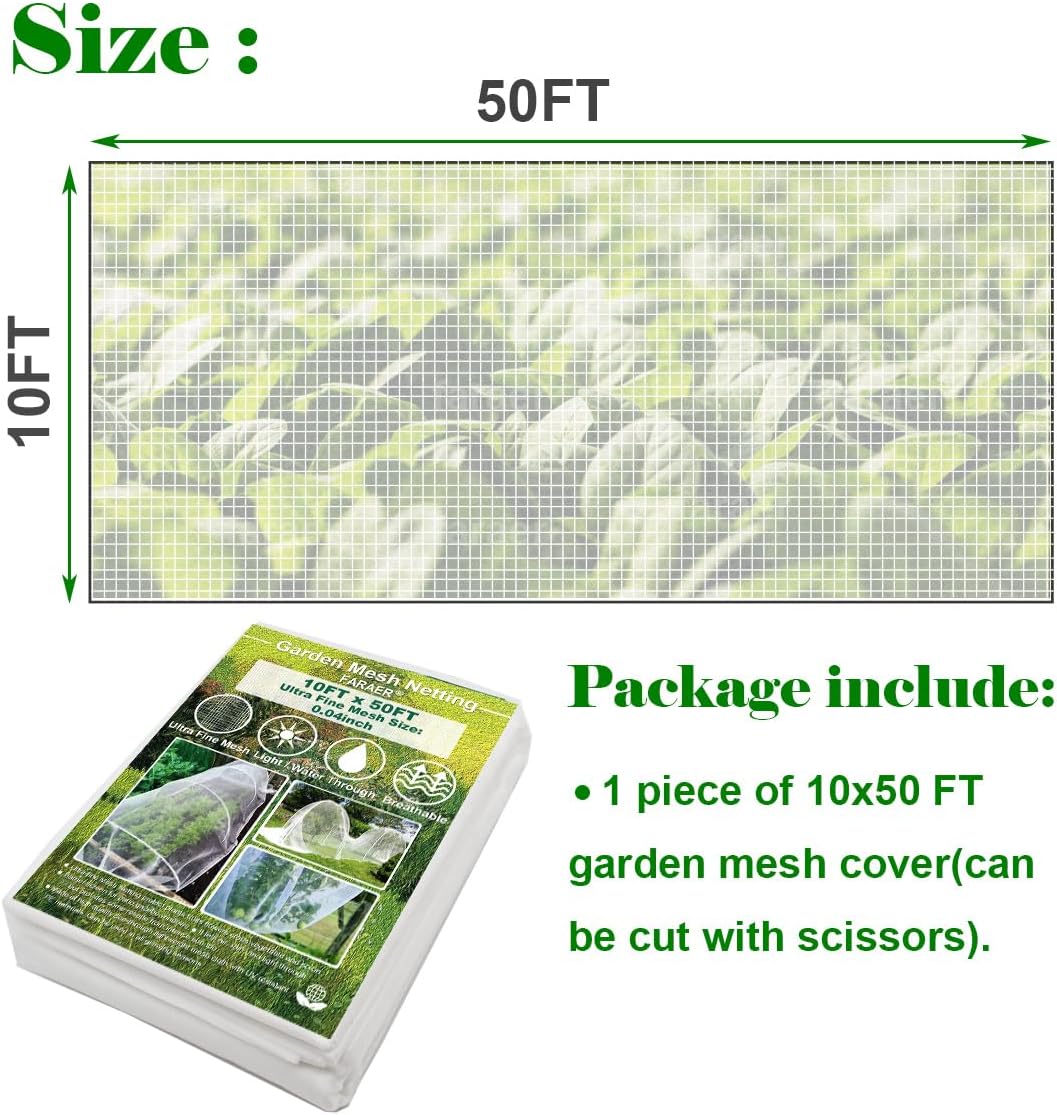 Garden Pest Netting, 10x50Ft Insect Barrier Plant Covers Net | Ultra Fine Mesh Protection Netting for Vegetable Fruits