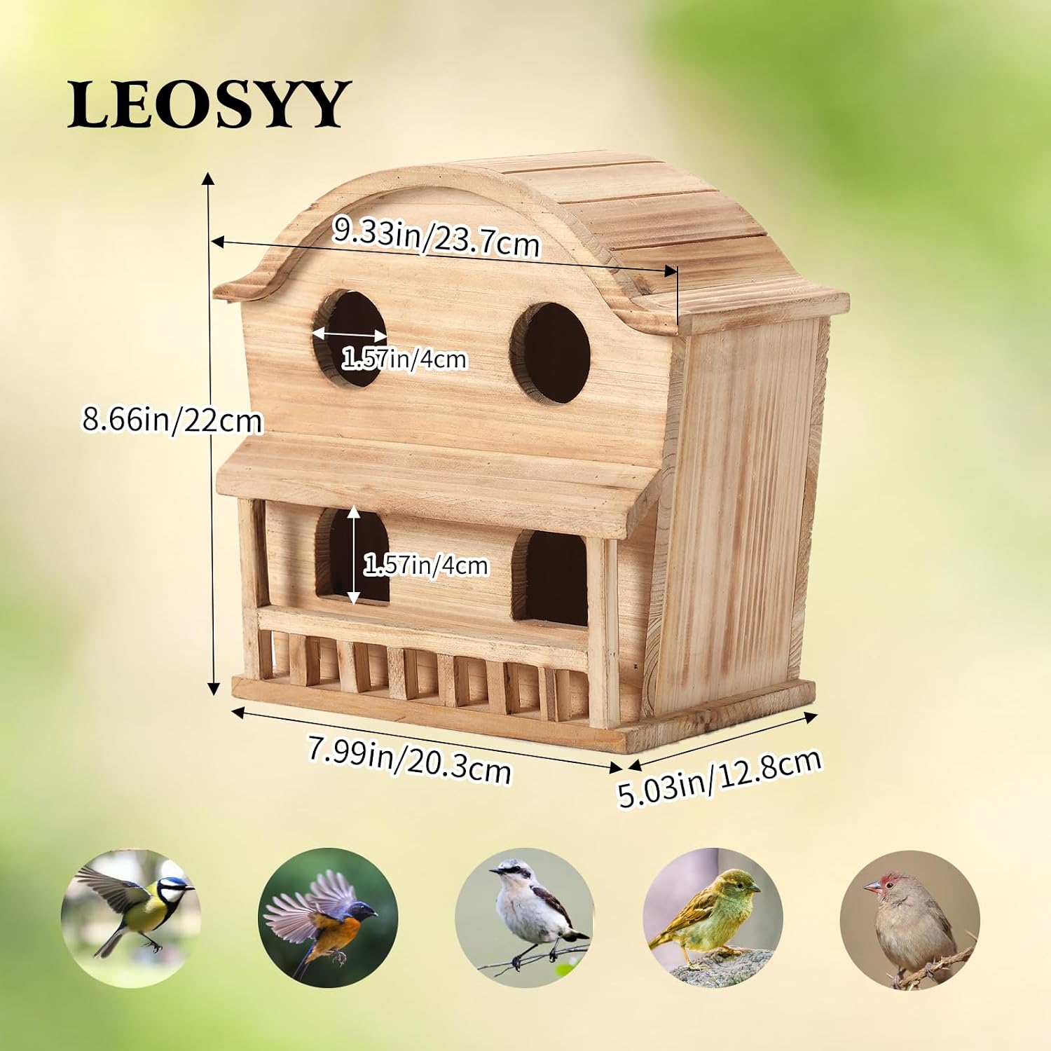 Bird Houses for Outside, 4 Hole Wooden Birdhouse for Outdoor Large Hanging Bird House Backyard Birding & Wildlife