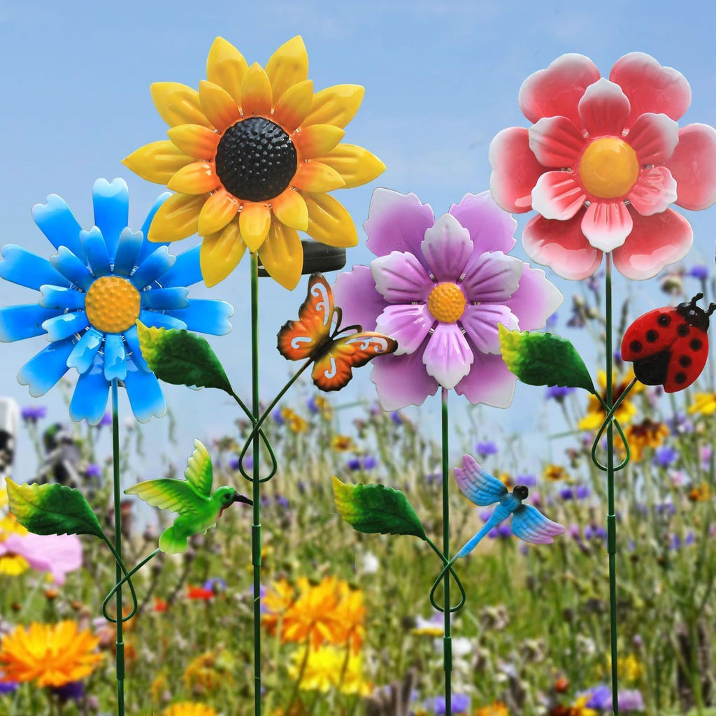 4 Pack Outdoor Solar Lights,Outdoor Waterproof Metal Art Stick Flowers,Garden Decor for Women Mom Grandma Halloween