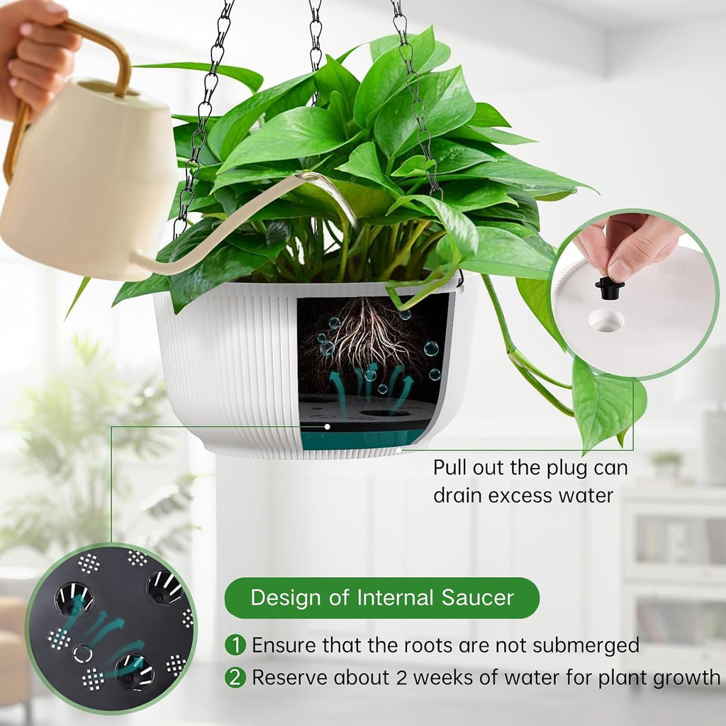 10 Inch White Hanging Planters for Outdoor Indoor Plants - Set of 2 | Self-Watering Hanging lant Pots with Internal