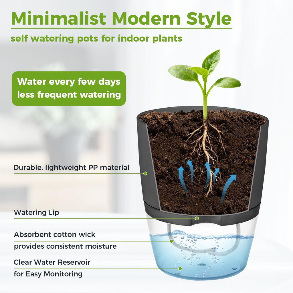 Planterhoma 5 Pack Self Watering Pots for Indoor Plants, 9 Inch Plant Pot Plastic Self Watering Planter for Orchid