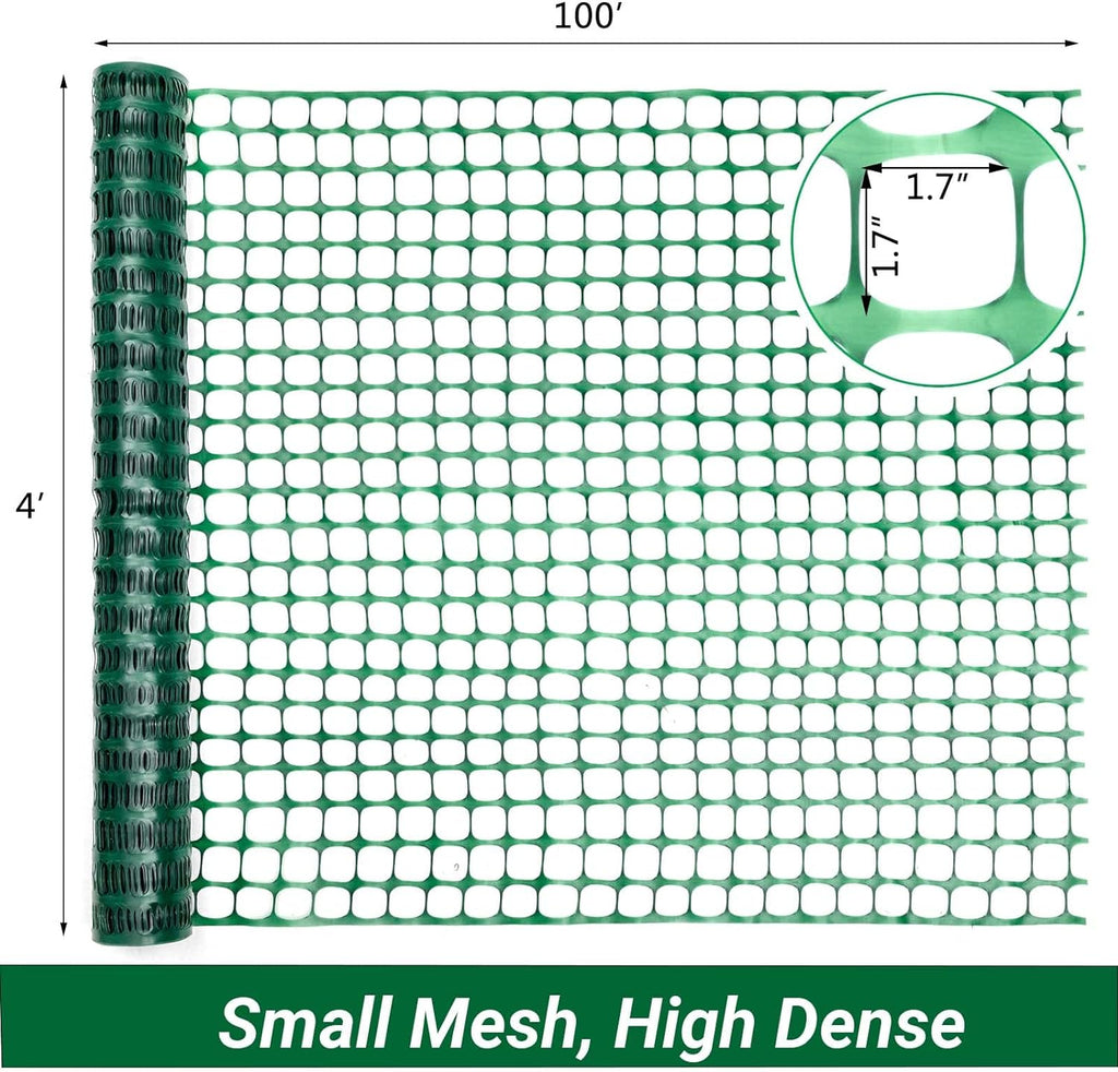 DOEWORKS Plastic Safety Fence, 4 ft x 100 ft Barrier Netting, Green | Large Coverage | Durable Plastic Mesh | Highly