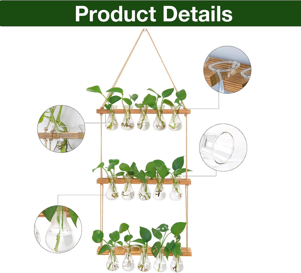 XXXFLOWER Wall Hanging Propagation Station 5 Bulb Vase 3 Tiers | Hanging Plant Holder Wall Hanging Planters for Indoor