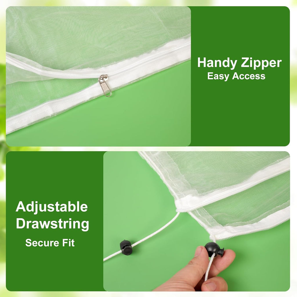Jevrench 4-Pack 2.6 x 3.6 ft Garden Netting Bags with Zipper and Drawstring | Bird Netting for Garden Protection, Plant