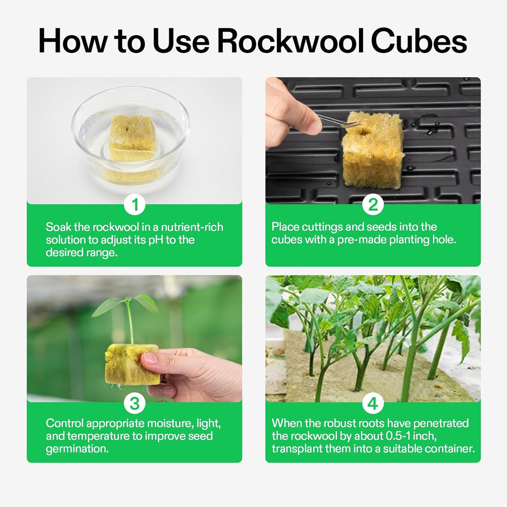 VIVOSUN 1.6" Rockwool Cubes, 4 Sheet of 112 Plugs Stonewool Starter | for Cuttings, Clone, Plant Propagation, Seed