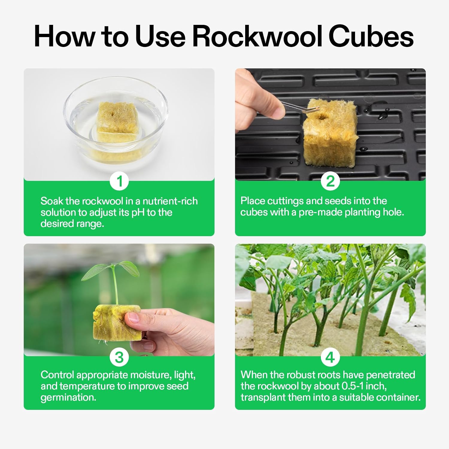 VIVOSUN 1.6" Rockwool Cubes, 4 Sheet of 112 Plugs Stonewool Starter | for Cuttings, Clone, Plant Propagation, Seed