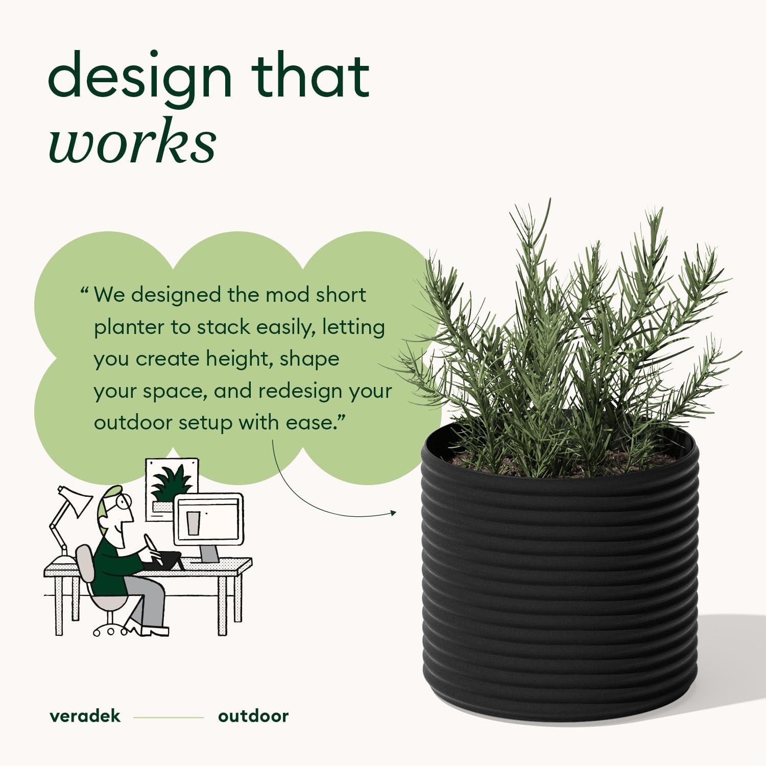 Veradek Mod Series Short Planter - Round Outdoor Planter | Made From a Durable Plastic-Stone Composite With Pre-Drilled