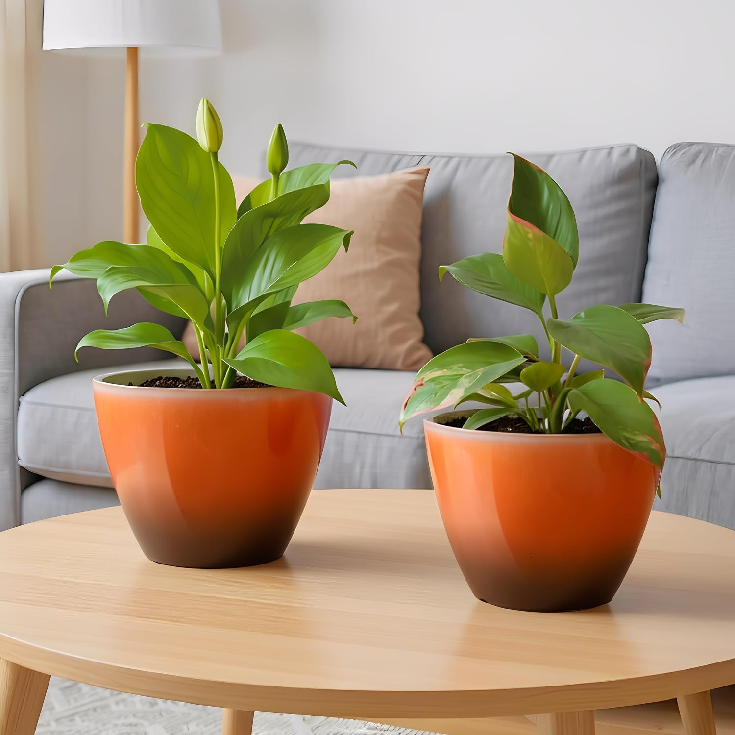 Vanslogreen Plant Pots for Indoor Outdoor Plants, Pack of 4 Plastic Flower Pots with Drainage Holes and Saucers, 8 Inch
