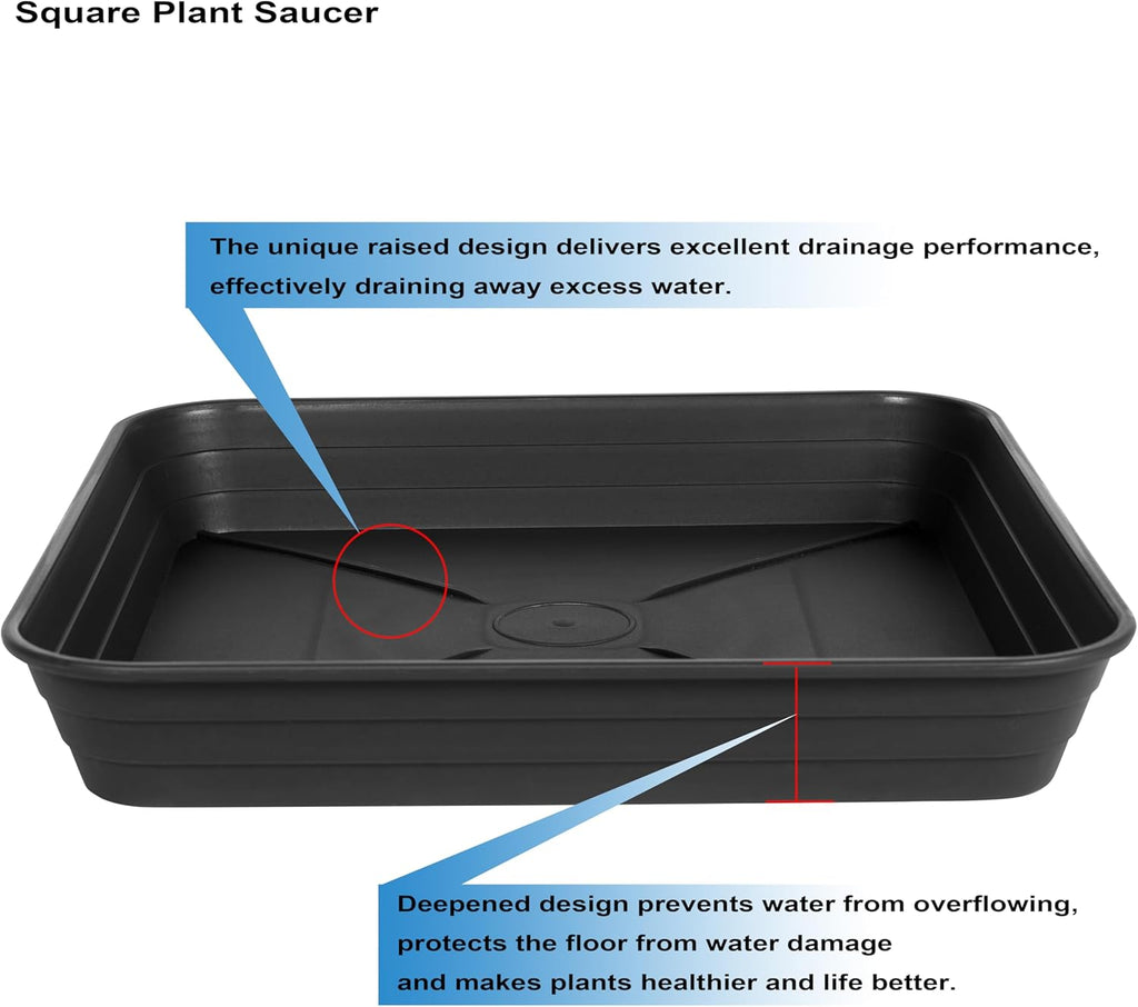 3 Pack Square Plant Saucer Tray 20 inch, Heavy Duty Plastic Plant Saucers for Indoors Outdoor, Flower Plant Drip Trays